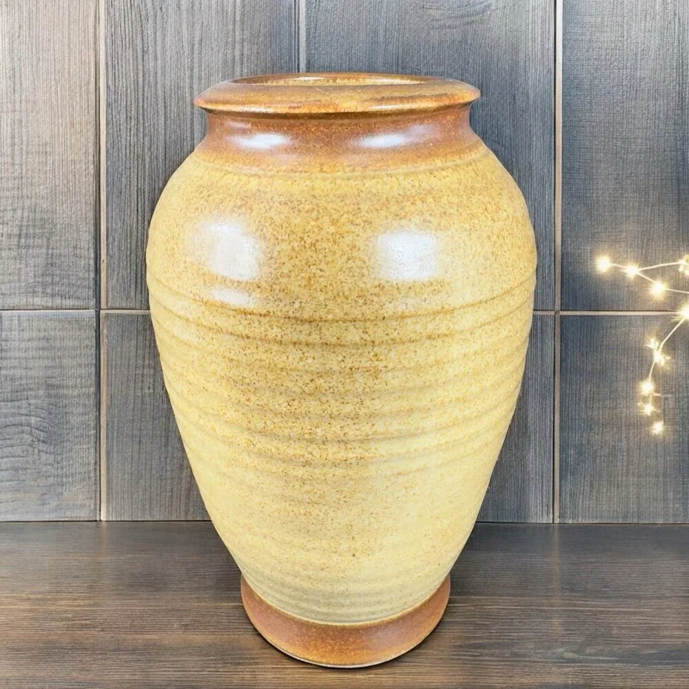 Hand Made Studio Art Pottery Vase Vessel‎ Popcorn Brown Stoneware Vase Signed